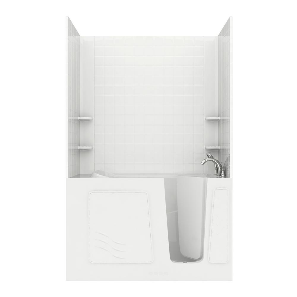 Rampart Nova Heated 5 ft. Walk-in Whirlpool Bathtub with 6 in. Tile Easy Up Adhesive Wall Surround in Biscuit - Super Arbor
