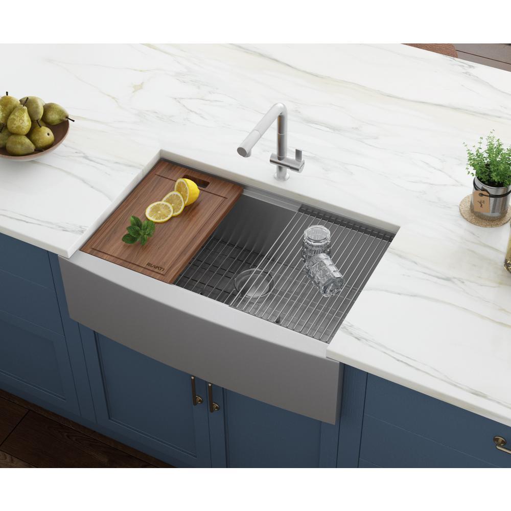 Apron-Front Stainless Steel 36 in. 16-Gauge Workstation Single Bowl Farmhouse Kitchen Sink - Super Arbor