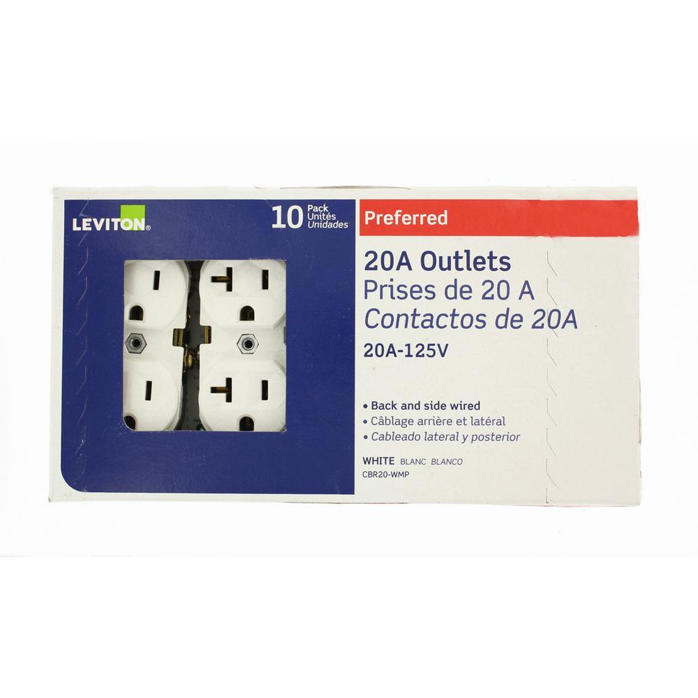 20 Amp Commercial Grade Duplex Outlet, White (10-Pack) - Super Arbor