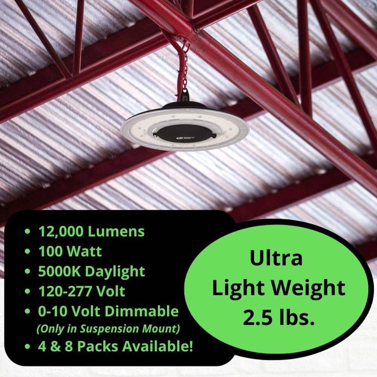 Commercial Electric 12 in. 12000 Lumens 100-Watt Lightweight Round Integrated LED High Bay Light 120-277V Mounting Options Dimmable