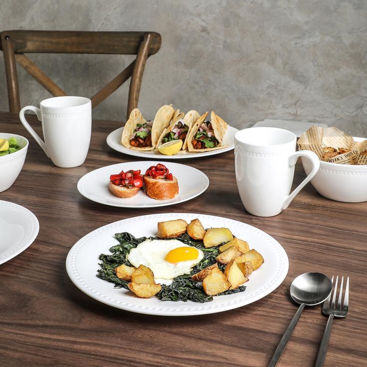 Stone Lain 32 Piece Dinnerware Set, Round Dot Design, White Bone China Sets