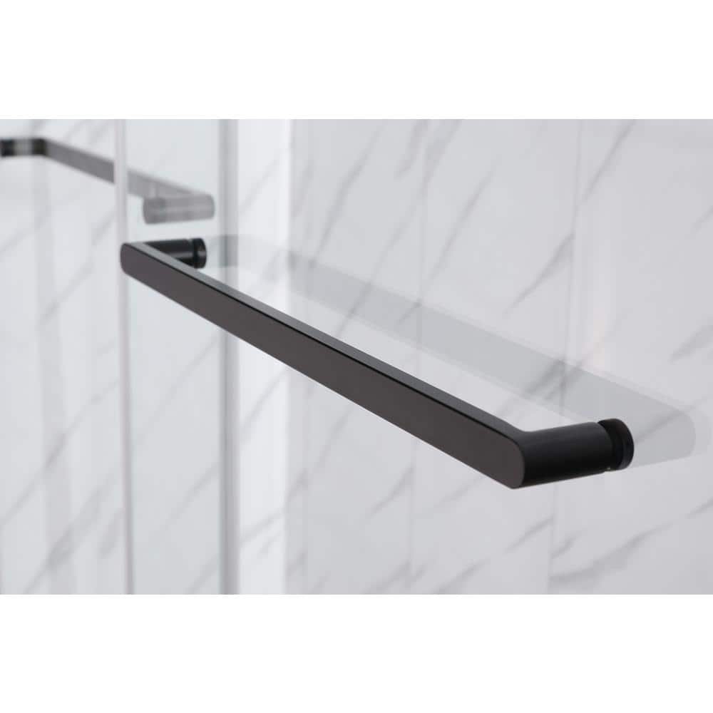 EAKYHOM 44 in. to 48 in. W x 76 in. H Double Sliding Semi-Frameless Shower Door in Matte Black Finish w/ 5/16 in. Tempered Glass