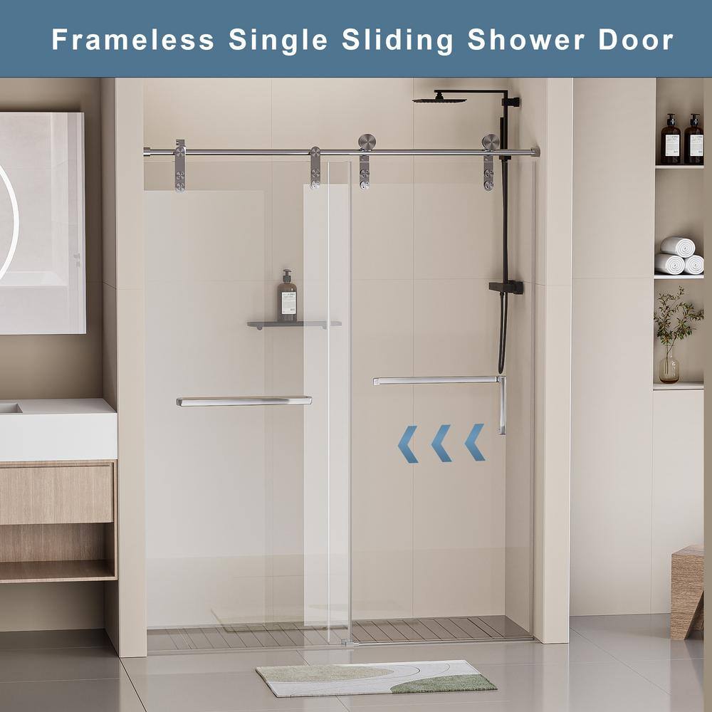 EAKYHOM 56 in. to 60 in. W x 76 in. H Single Sliding Frameless Shower Door in Brushed Nickel Finish with 5/16 in. Tempered Glass