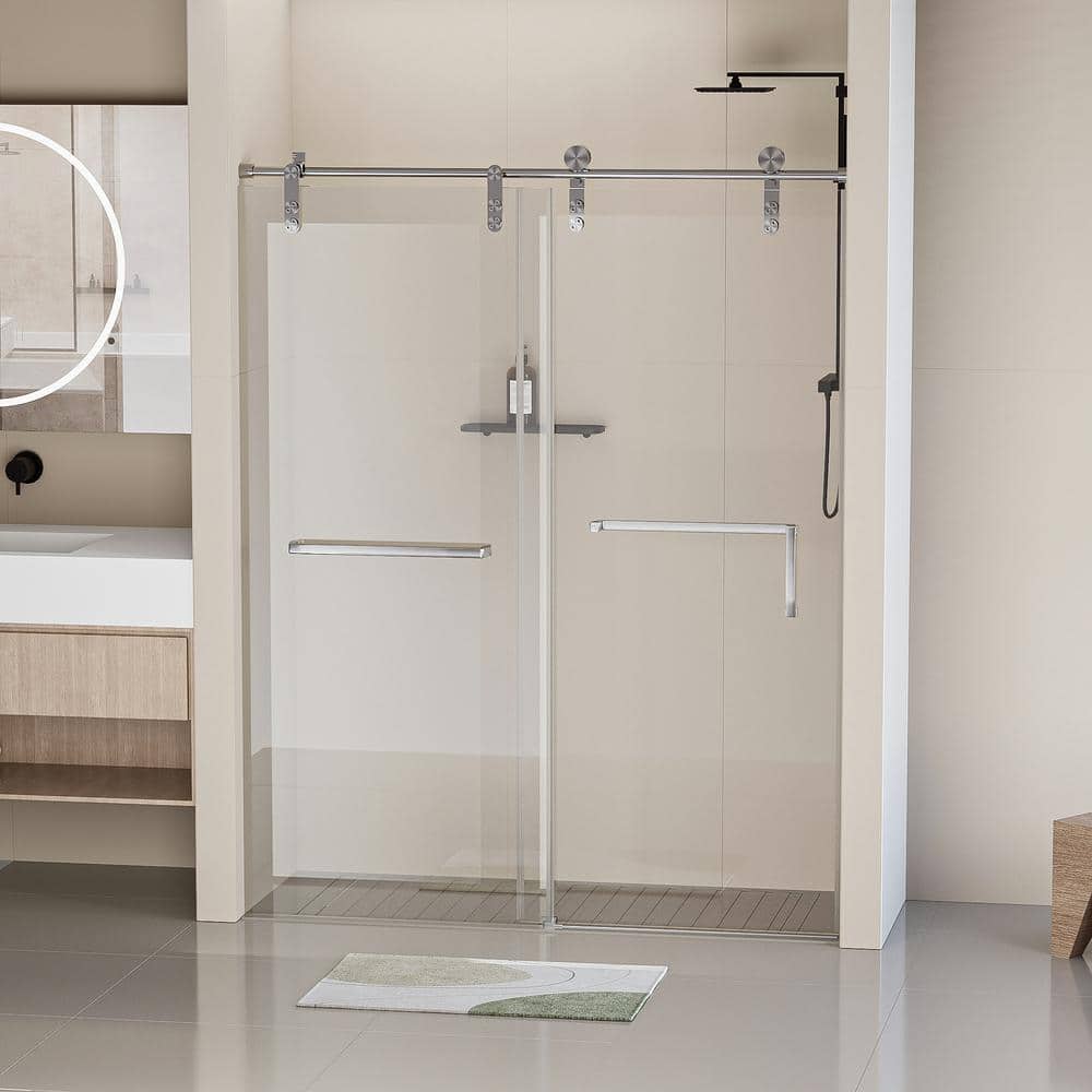 EAKYHOM 56 in. to 60 in. W x 76 in. H Single Sliding Frameless Shower Door in Brushed Nickel Finish with 5/16 in. Tempered Glass