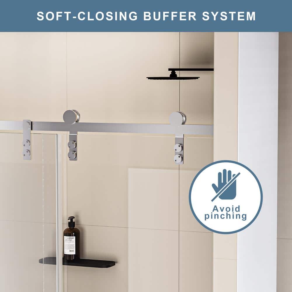 EAKYHOM 48 in. W x 76 in. H Soft Closing Single Sliding Frameless Shower Door in Chrome Finish w/ 5/16 in. Tempered Clear Glass