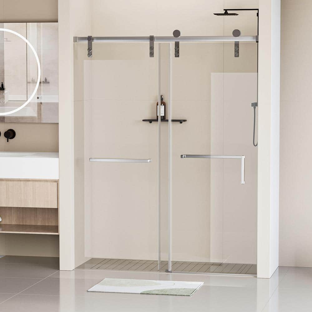 EAKYHOM 48 in. W x 76 in. H Soft Closing Single Sliding Frameless Shower Door in Chrome Finish w/ 5/16 in. Tempered Clear Glass