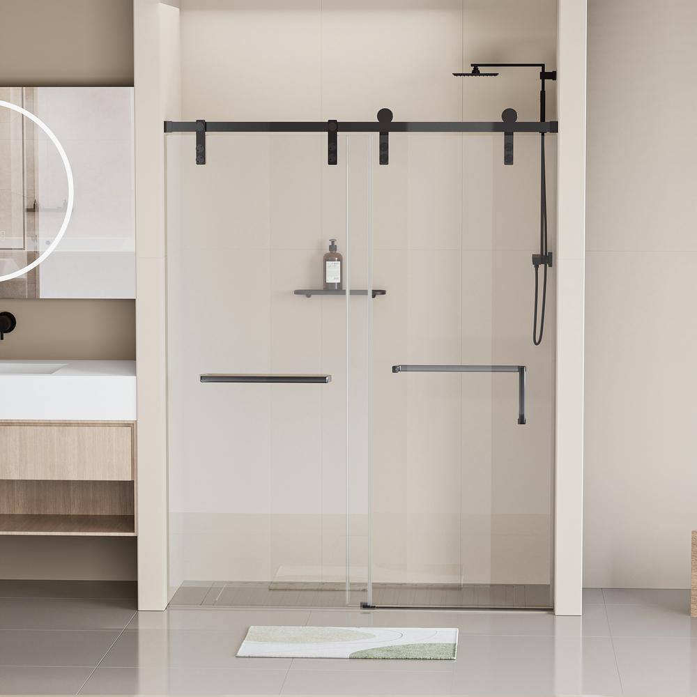 EAKYHOM 60 in. W x 76 in. H Soft Closing Single Sliding Frameless Shower Door in Matte Black Finish with 5/16 in. Tempered Glass