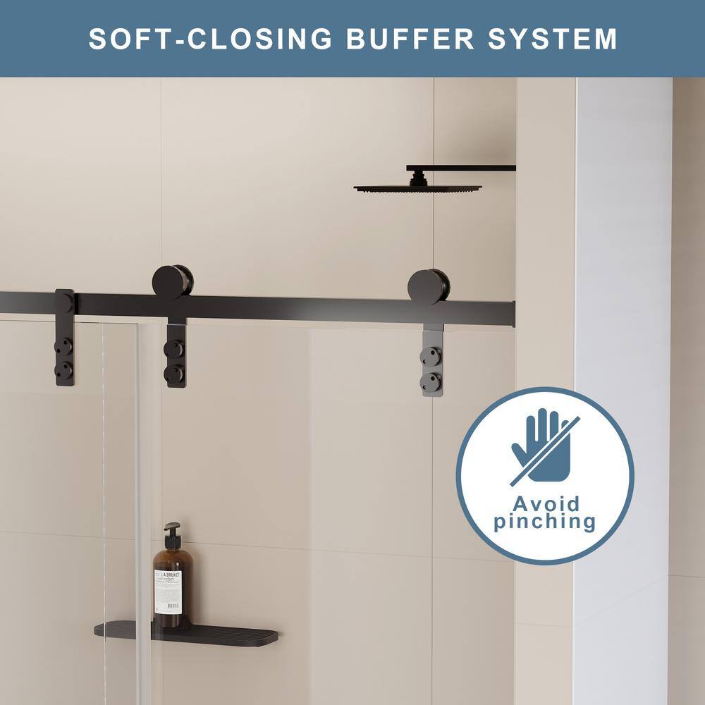 EAKYHOM 60 in. W x 76 in. H Soft Closing Single Sliding Frameless Shower Door in Matte Black Finish with 5/16 in. Tempered Glass