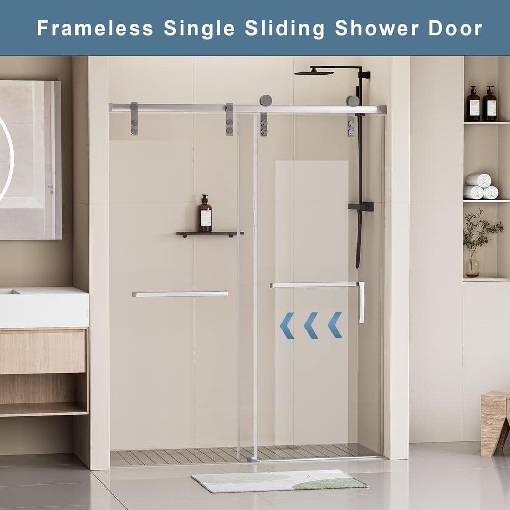 EAKYHOM 60 in. W x 76 in. H Soft Closing Single Sliding Frameless Shower Door in Chrome Finish w/ 5/16 in. Tempered Clear Glass