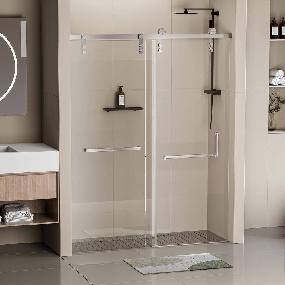 EAKYHOM 60 in. W x 76 in. H Soft Closing Single Sliding Frameless Shower Door in Brushed Nickel Finish with 5/16" Tempered Glass