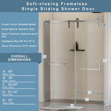 EAKYHOM 60 in. W x 76 in. H Soft Closing Single Sliding Frameless Shower Door in Brushed Nickel Finish with 5/16" Tempered Glass