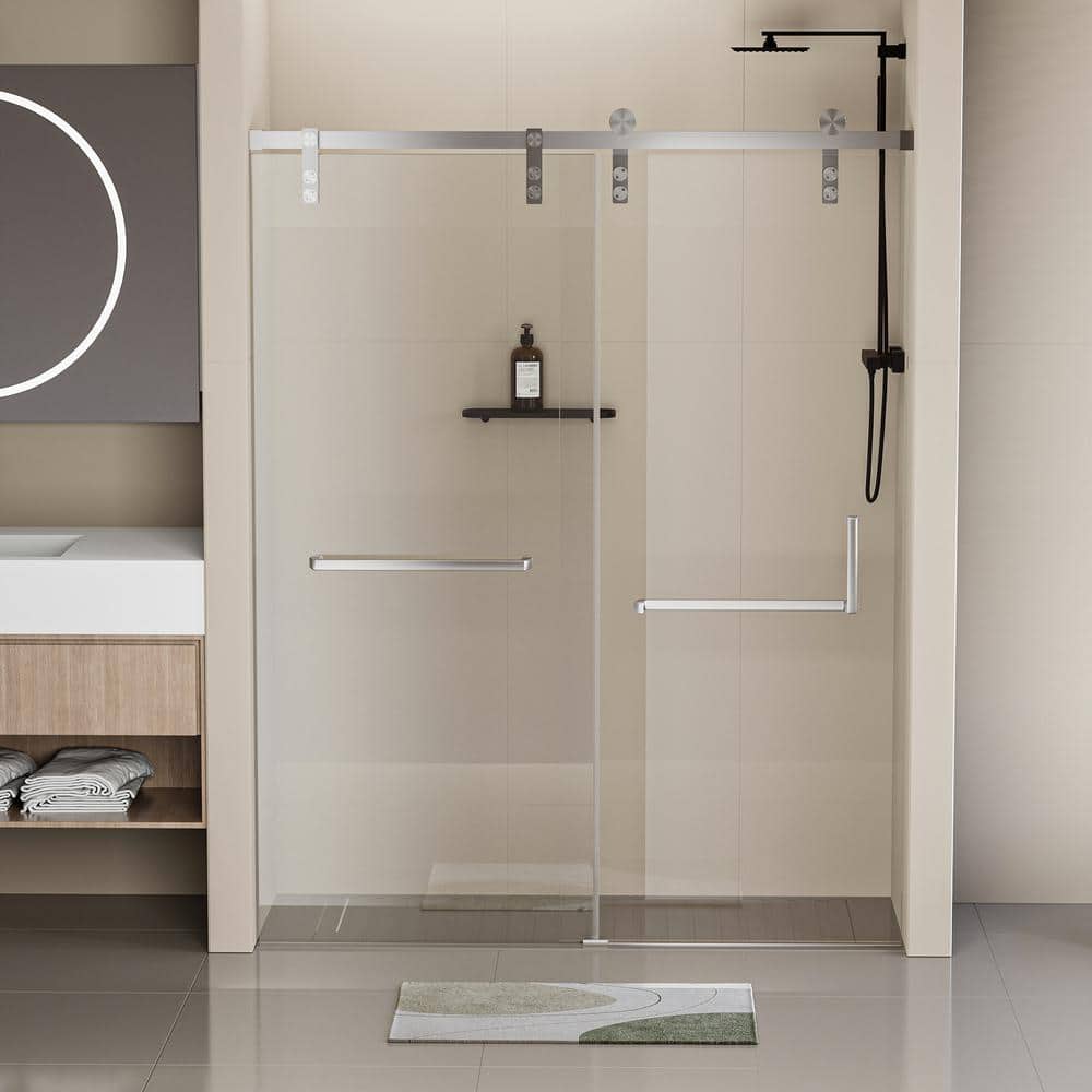 EAKYHOM 60 in. W x 76 in. H Soft Closing Single Sliding Frameless Shower Door in Brushed Nickel Finish with 5/16" Tempered Glass