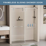 EAKYHOM 60 in. W x 76 in. H Soft Closing Single Sliding Frameless Shower Door in Brushed Nickel Finish with 5/16" Tempered Glass