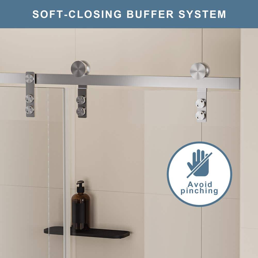 EAKYHOM 60 in. W x 76 in. H Soft Closing Single Sliding Frameless Shower Door in Brushed Nickel Finish with 5/16" Tempered Glass