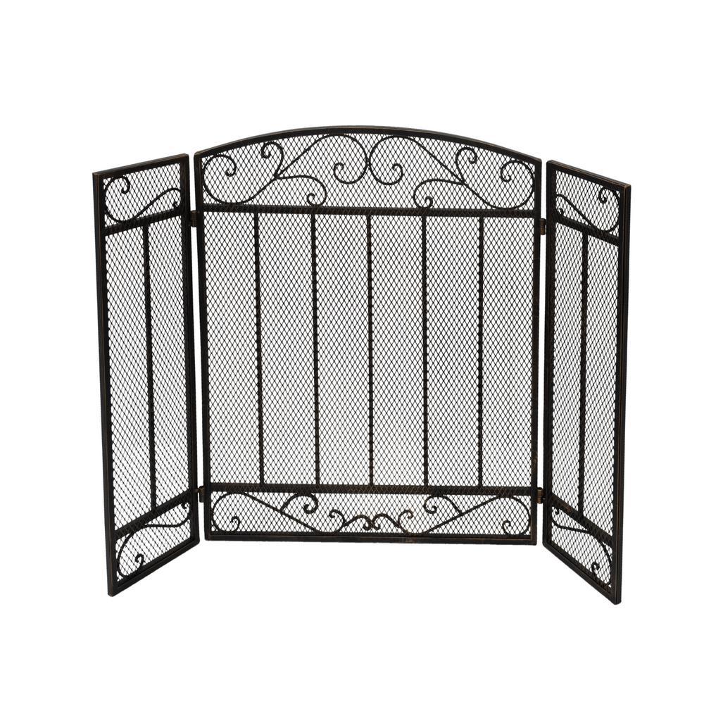 Cheswold Contemporary Black and Copper Three Panel Iron Fire Screen - Super Arbor