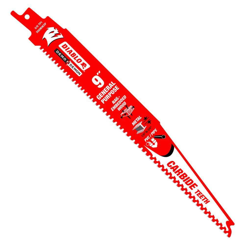 9 in. 6/9 TPI Demo Demon Carbide General Purpose Reciprocating Saw Blade (3-Pack) - Super Arbor