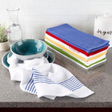 Multi-Color Diamond Weave Striped and Solid Color Cotton Kitchen Towel Set (8-Pieces)
