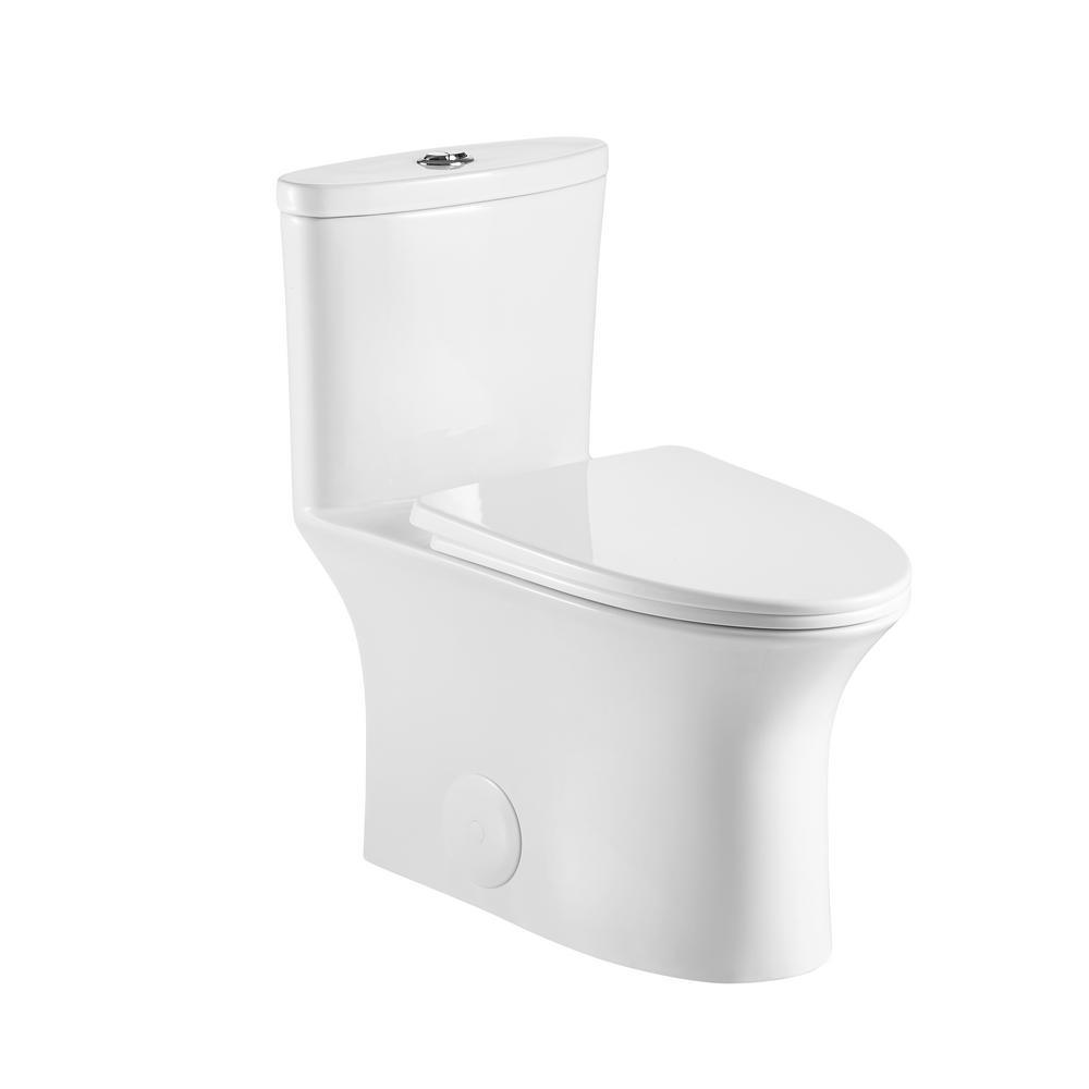 12 in. Rough-In 1-piece 1.1/ 1.6 GPF Dual Flush Elongated Siphonic Jet Toilet in White, Seat Included - Super Arbor
