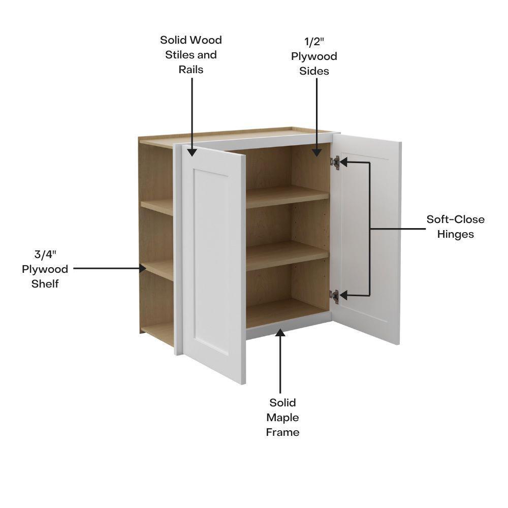 Denver White Painted Plywood Shaker Stock Ready to Assemble Corner Wall Kitchen Cabinet (24in.x 42in.x22.5in.)