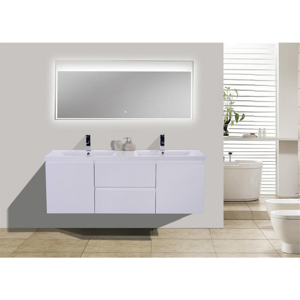 Bohemia 60 in. W Bath Vanity in High Gloss White with Reinforced Acrylic Vanity Top in White with White Basins - Super Arbor