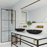 Sottile Glass Vessel Bathroom Sink in Black with Titus Faucet in Matte Gold - Super Arbor
