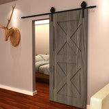 8 ft. /96 in. Frosted Black Sliding Barn Door Track and Hardware Kit for Single with Non-Routed Floor Guide - Super Arbor