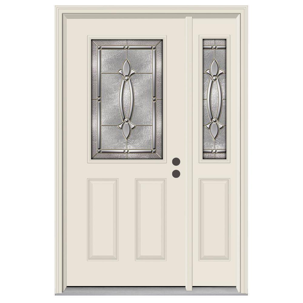 52 in. x 80 in. 1/2 Lite Blakely Primed Steel Prehung Left-Hand Inswing Front Door with Right-Hand Sidelite - Super Arbor