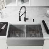 Oxford Stainless Steel 33 in. Double Bowl Flat Farmhouse Apron-Front Workstation Kitchen Sink with Accessories - Super Arbor