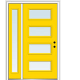 53 in. x 81.75 in. Celeste Clear Low-E Glass Right-Hand 4-Lite Eclectic Painted Steel Prehung Front Door with Sidelite - Super Arbor