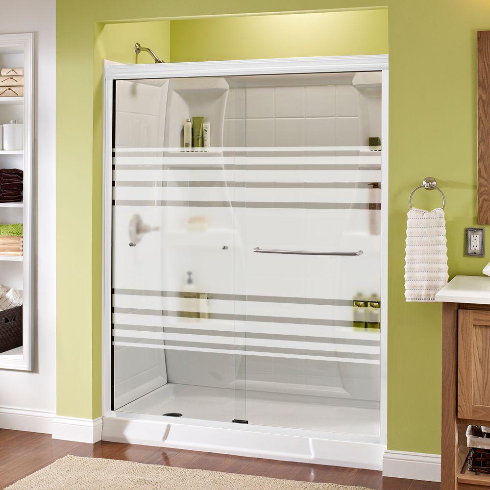 Simplicity 60 in. x 70 in. Semi-Frameless Traditional Sliding Shower Door in Nickel with Transition Glass - Super Arbor