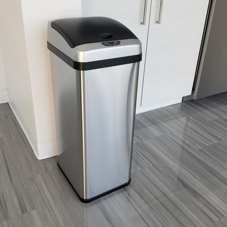 iTouchless 13-Gallon Brushed Silver Metal Touchless Trash Can with Lid