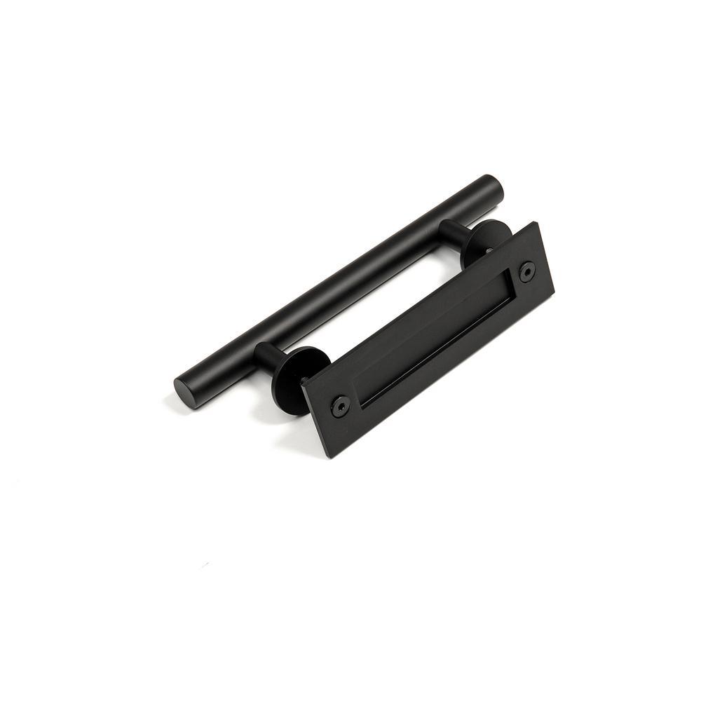 Contemporary 12 in. Black Powdered Ladder Pull and Flush Sliding Barn Door Handle - Super Arbor