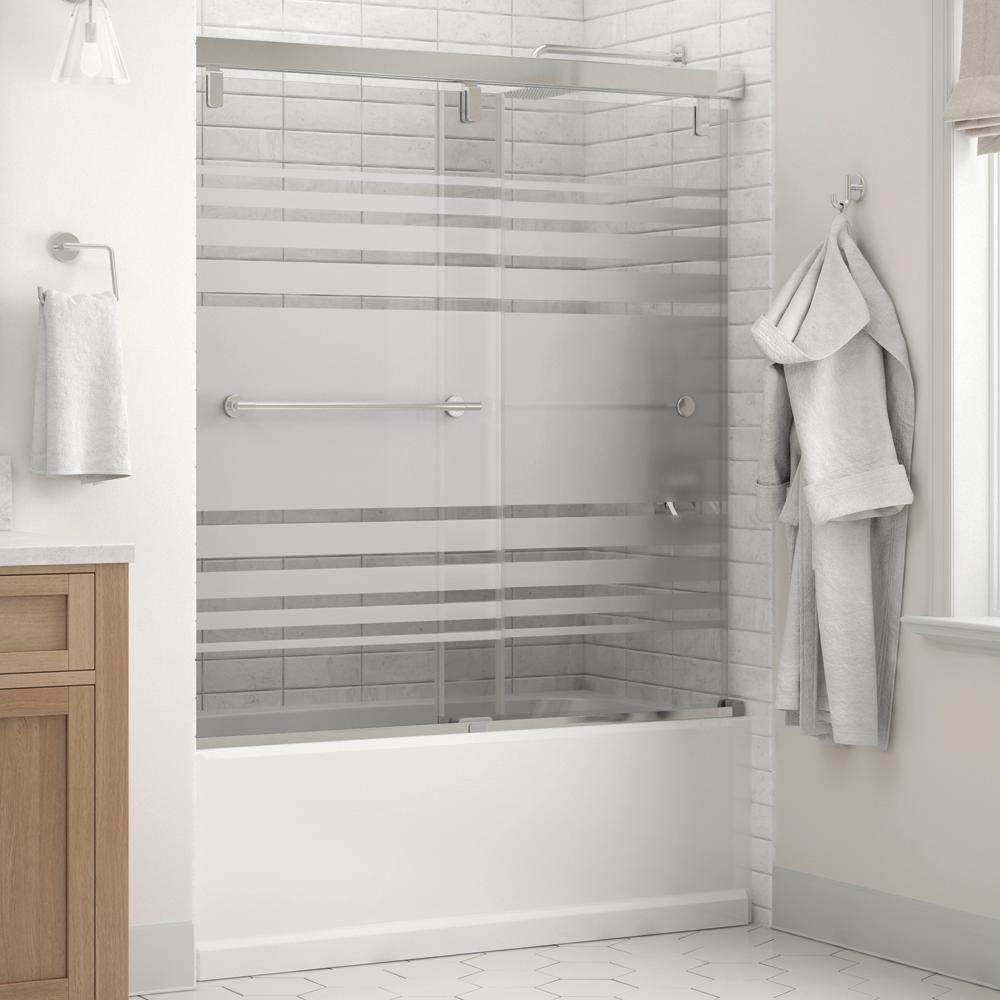 Everly 60 in. x 59-1/4 in. Mod Semi-Frameless Sliding Bathtub Door in Bronze and 1/4 in. (6mm) Droplet Glass - Super Arbor
