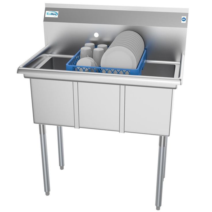 Freestanding Stainless Steel 36 in. 2-Hole Triple Bowl Commercial Kitchen Sink