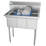 Freestanding Stainless Steel 36 in. 2-Hole Triple Bowl Commercial Kitchen Sink