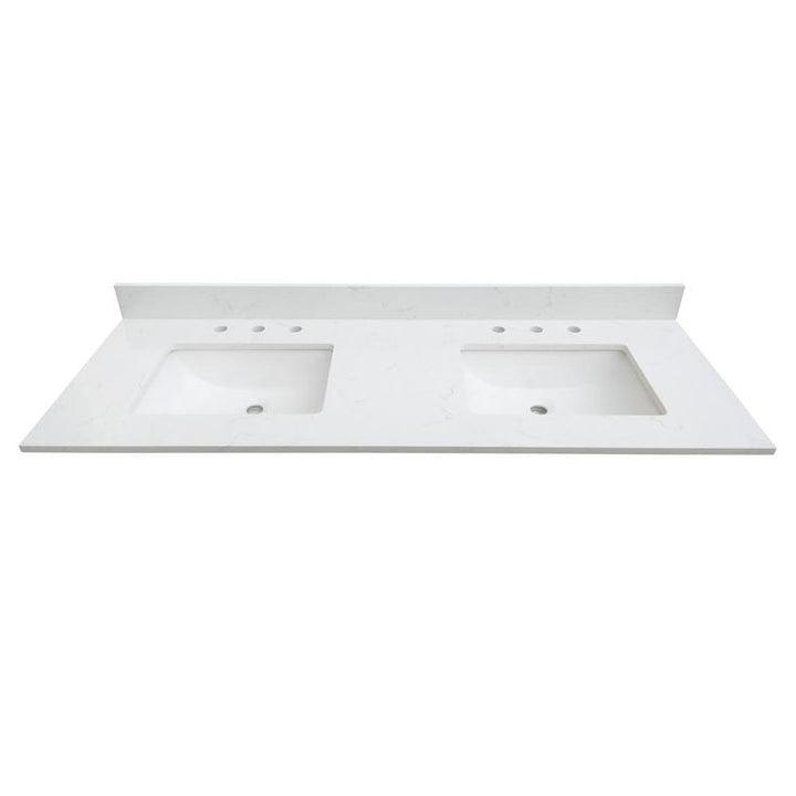 73 in. W x 22 in. D x 0.75 in. H Quartz Vanity Top in Carrara White with White Basins