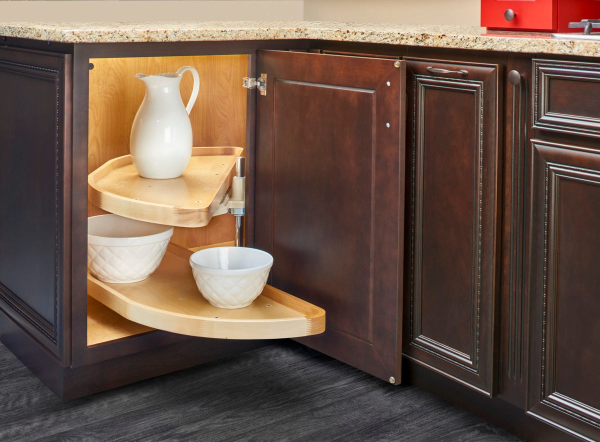 Rev-A-Shelf 32 in Natural Wood Two-Tier Half-Moon Lazy Susan