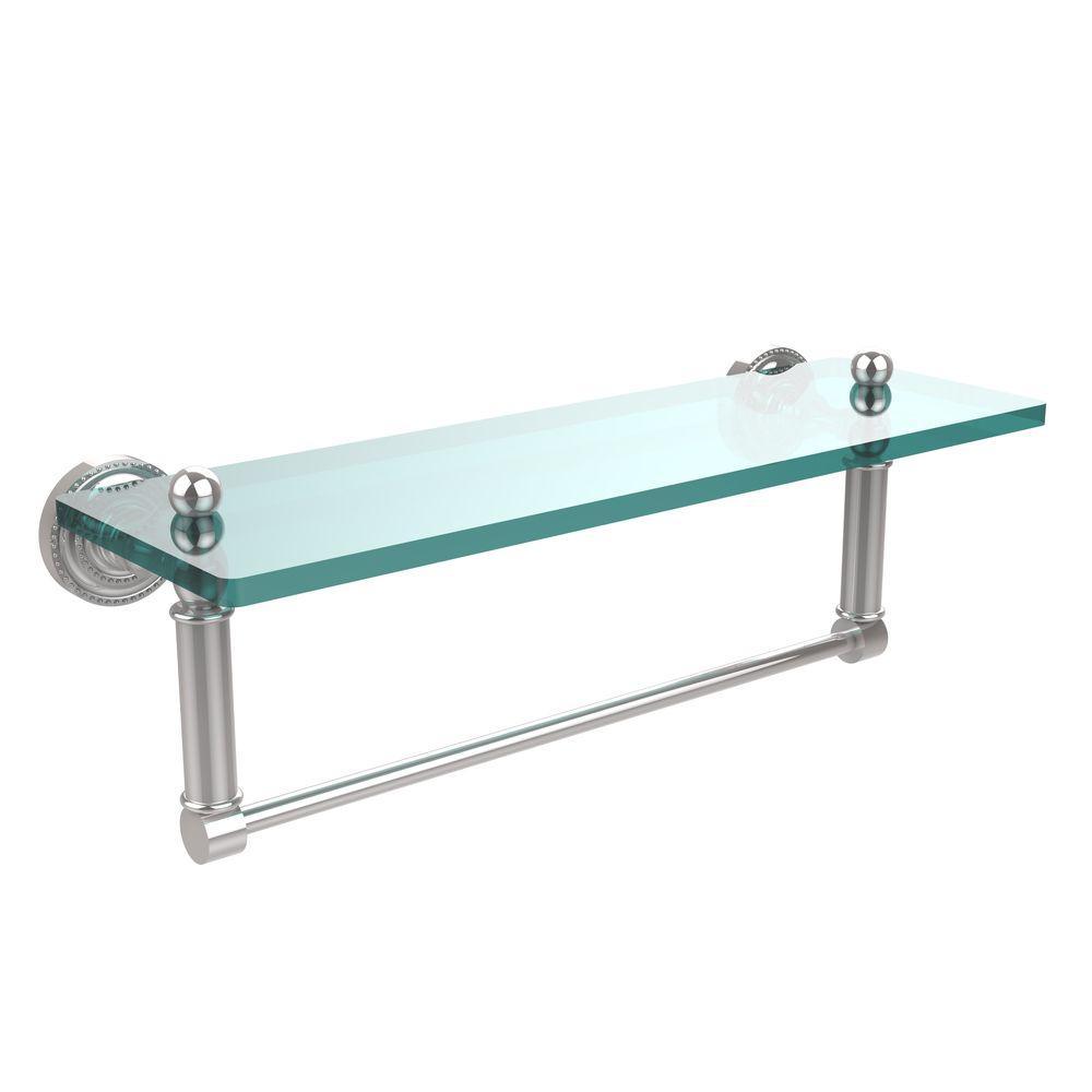 Dottingham 16 in. L  x 5 in. H  x 5 in. W  Clear Glass Vanity Bathroom Shelf with Towel Bar in Matte Black - Super Arbor