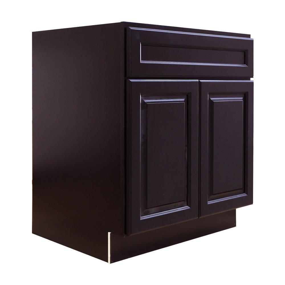 Newport Ready to Assemble 30x34.5x24 in. Base Cabinet with 2-Door and 1-Drawer in Dark Espresso - Super Arbor