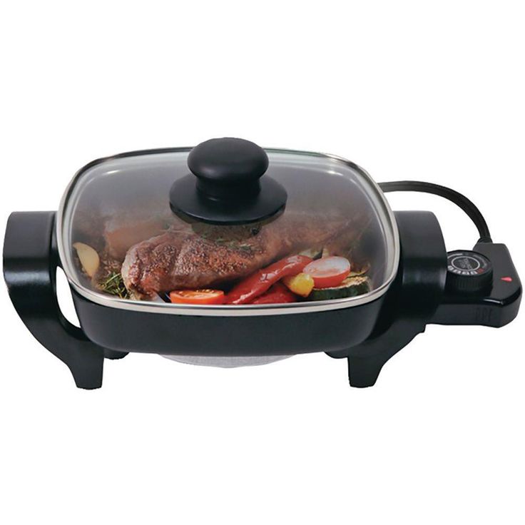 8 in. Black Non-Stick Electric Skillet with Heat Resistant Handles