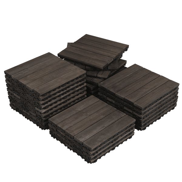 Topeakmart Pack of 27 Interlocking Wood Flooring Tiles Indoor & Outdoor for Patio Garden Deck Poolside 12''x12'' Dark Brown