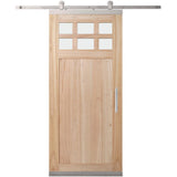 36 in. x 80 in. DesignGlide Farmhouse Unfinished Solid Wood 6-Lite Obscure Glass Sliding Barn Door & Black Hardware Kit - Super Arbor