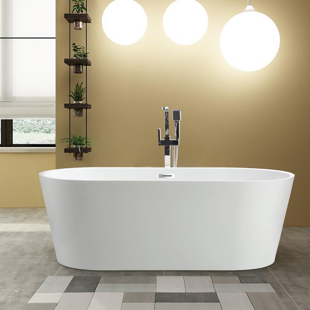 Bordeaux 59 in. Acrylic Flatbottom Freestanding Bathtub in White - Super Arbor