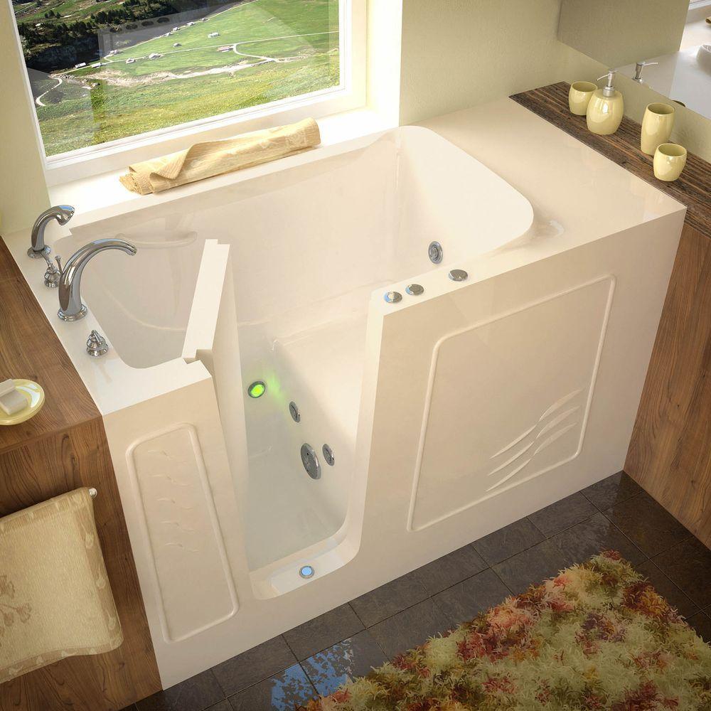 Rampart Nova Heated 5 ft. Walk-in Whirlpool Bathtub with 6 in. Tile Easy Up Adhesive Wall Surround in Biscuit - Super Arbor
