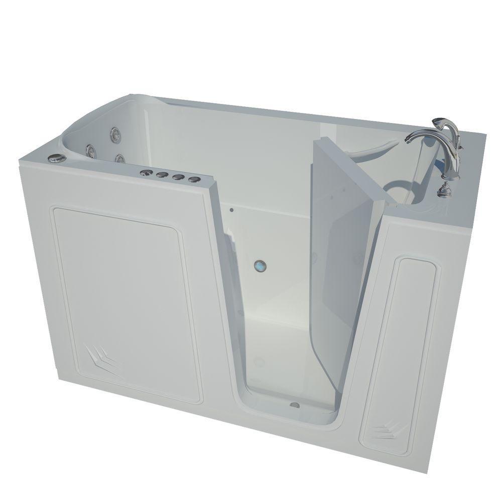 Rampart 5 ft. Walk-in Whirlpool and Air Bathtub with 4 in. Tile Easy Up Adhesive Wall Surround in White - Super Arbor