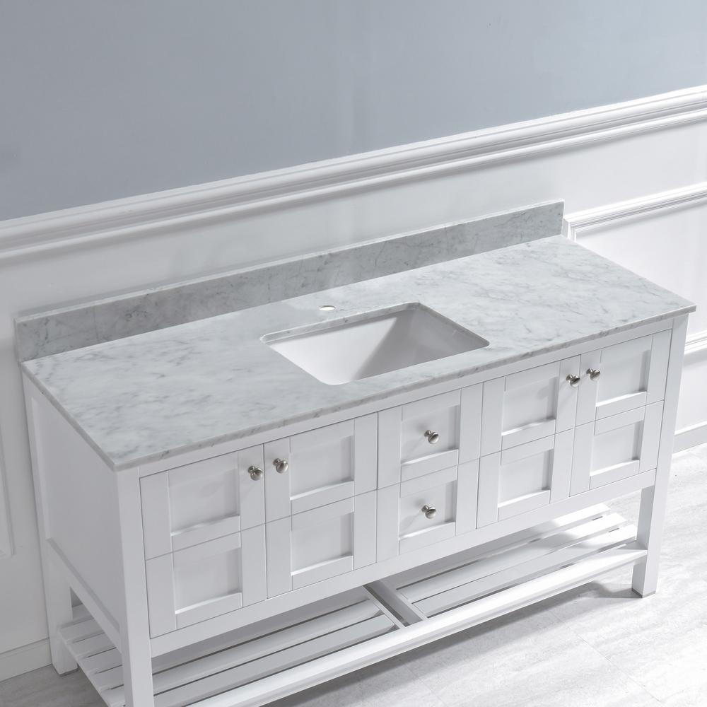 Harlow 61 in. W x 22 in. D Single Basin Carrara Marble Vanity Top in Carrara White with White Vitreous China Basin - Super Arbor