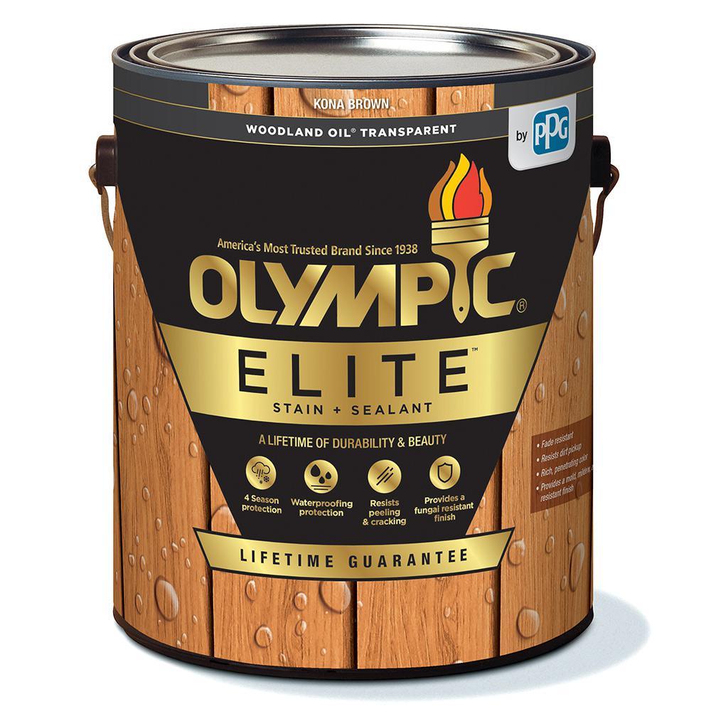 Olympic Elite 1 Gal. Kona Brown Woodland Oil Transparent Advanced Exterior Stain and Sealant in One - Super Arbor