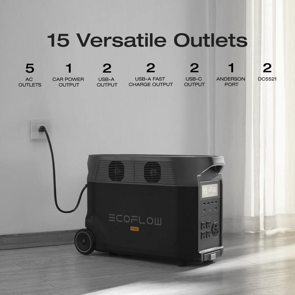 EcoFlow Battery Solar Generator DELTA Pro 3600Wh Solar, 3600W Output, LFP Power Station, Home Backup, Camping, Push-Button Start