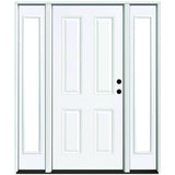 60 in. x 80 in. 4-Panel Primed White Right-Hand Steel Prehung Front Door with 10 in. Clear Glass Sidelites 4 in. Wall - Super Arbor