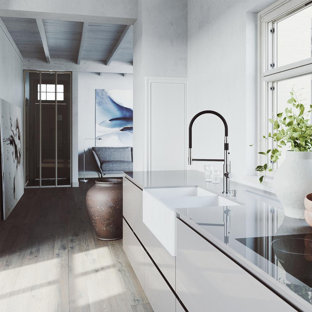 Matte Stone White Composite 33 in. Double Bowl Reversible Flat Farmhouse Apron-Front Kitchen Sink with 2 Strainers - Super Arbor